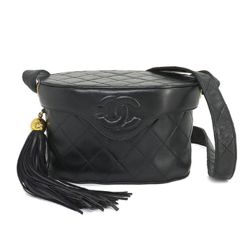 CHANEL Matelasse Shoulder Bag Fringe Leather Black Vintage