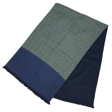 HERMES muffler stole reversible silk Angora navy