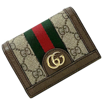 GUCCI Bifold Wallet Brown Beige Ophidia 523155 Leather Canvas  GG Sherry Marmont Women's Web Stripe