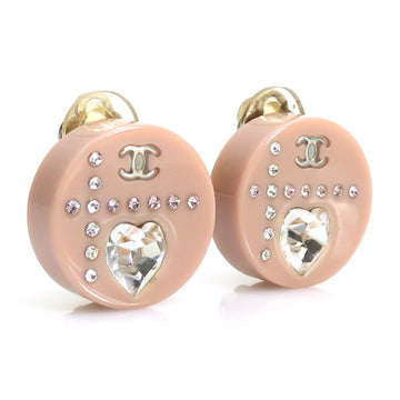 CHANEL Earrings Coco Mark Heart Plastic/Rhinestone Pink Series Women's