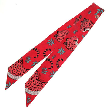 HERMES Twilly Leopard Silk Red Scarf Muffler