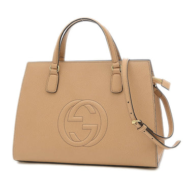 Gucci Soho Interlocking G 2Way Handbag Leather Beige 607721