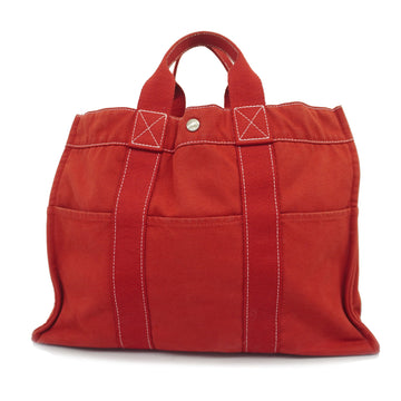 HERMESAuth  Deauville MM Women's Canvas Tote Bag Red Color