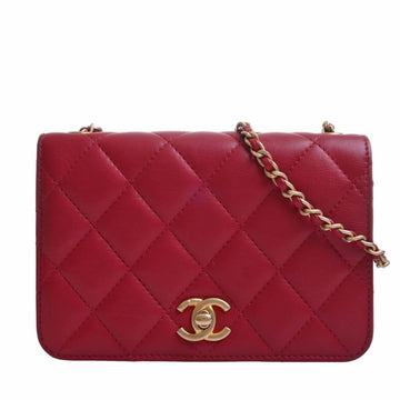 CHANEL Leather Matelasse Coco Mark Shoulder Bag Red Ladies