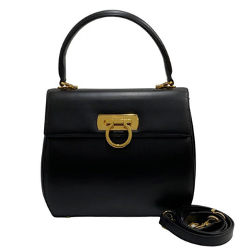 SALVATORE FERRAGAMO Gancini Calf Leather 2way Handbag Shoulder Bag Black