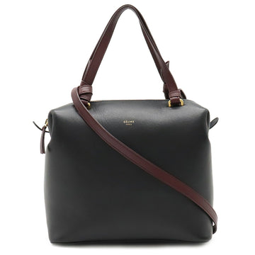 CELINE Soft Cube Small Handbag Shoulder Bag Leather Bicolor Black Bordeaux 181613
