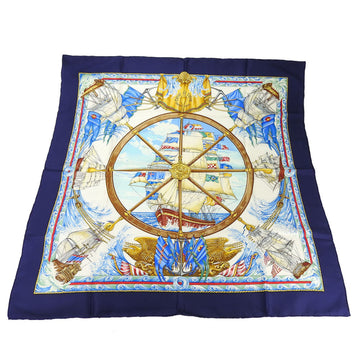 HERMES Muffler/Scarf CARRE90 100% Silk Vive le vent Blow the Wind Navy Blue White Ladies scarf silk navy white