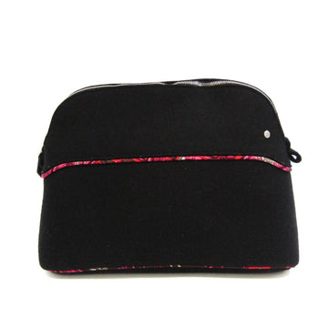 HERMES Bolide MM Women's Wool Felt,Silk Pouch Black,Pink