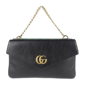 GUCCI GG Cat Double Face Shoulder Bag 524822 Leather Black x Green 2way Chain