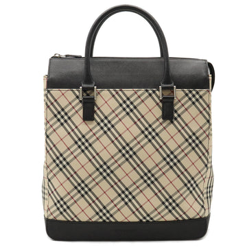 BURBERRY Nova Check Plaid Tote Bag Handbag Canvas Leather Beige Black