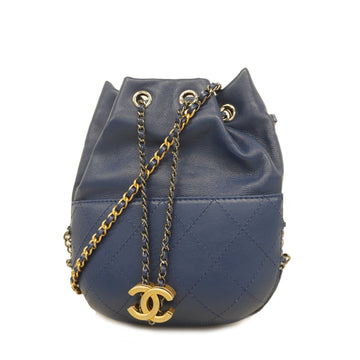 Chanel Shoulder Bag Wild Stitch Leather Blue Silver metal
