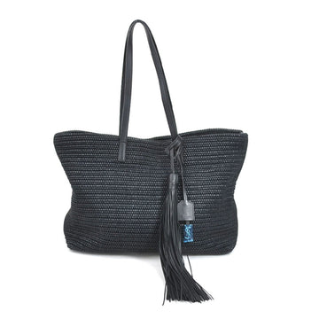 SAINT LAURENT Shoulder Bag Raffia/Leather Black Women's 490793