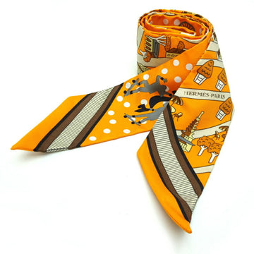 HERMES Twilly Les Nouveaux Amoureux de Paris New Lovers in Women's Scarf Muffler 100% Silk Multi [Yellow/Brown]