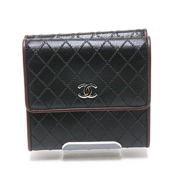 Chanel Cruise Line Bicolore Wild Stitch Double Flap Trifold Wallet A33910 Black