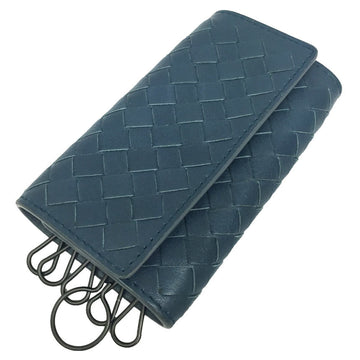 BOTTEGA VENETA key case with navy intrecciato leather wallet / small