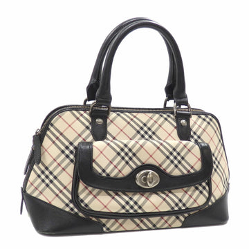 BURBERRY handbag ladies beige black canvas leather plaid nova check