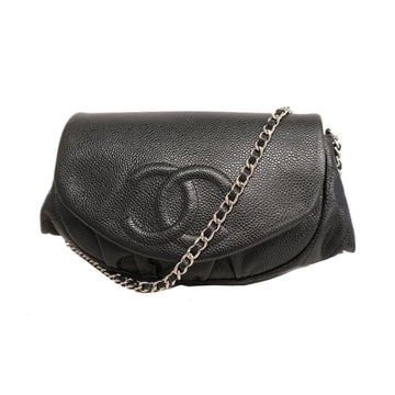 CHANEL Shoulder Wallet Chain Caviar Skin Black Ladies