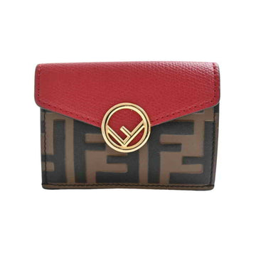 Fendi Zucca F Is Leather Micro Trifold Wallet Brown/Red