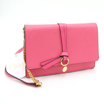 CHLOE  Shoulder Bag Alphabet CHC21AP726 Pink Leather Chain Clutch Ladies