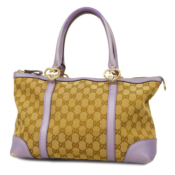 GUCCIAuth  Lovely Tote 257069 GG Canvas Tote Bag Beige,Purple