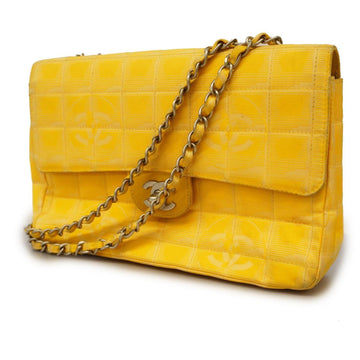 CHANEL Shoulder Bag New Travel W Chain Nylon Yellow Silver Hardware Women's