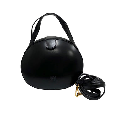 LOEWE Anagram Logo Calf Leather Genuine Round 2way Mini Shoulder Bag Handbag Black