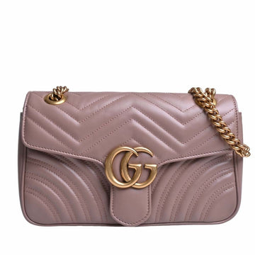 GUCCI GG Marmont Leather Small Chain Shoulder Bag 443497 Pink Beige Women's