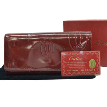 Cartier Long Wallet Happy Birthday Dark Red Patent Leather Bifold Women's
