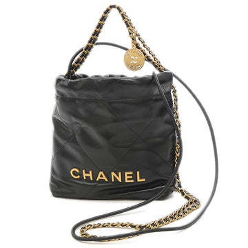 CHANEL22 mini handbag chain shoulder calfskin black AS3980