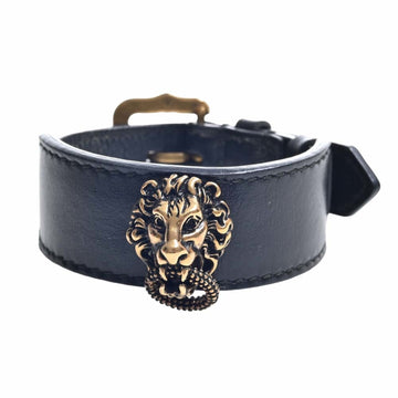 GUCCI Leather Lion Head Bracelet Black Ladies