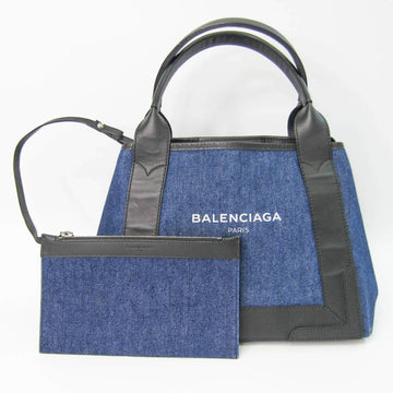 Balenciaga NAVY CABAS S 339933 Men,Women Denim,Leather Handbag Black,Blue