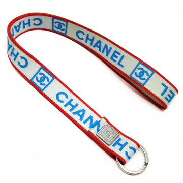 CHANEL neck strap white x blue red silver nylon canvas metal material