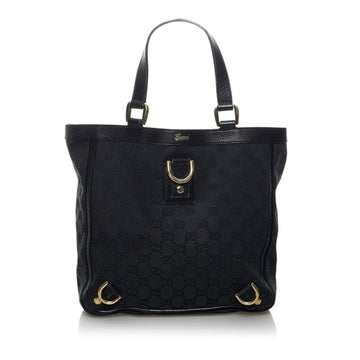 Gucci GG Canvas Abbey Handbag 130739 Black Leather Ladies GUCCI