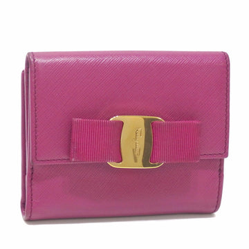 Salvatore Ferragamo W Bi-Fold Wallet Ladies Pink Leather Vara Ribbon