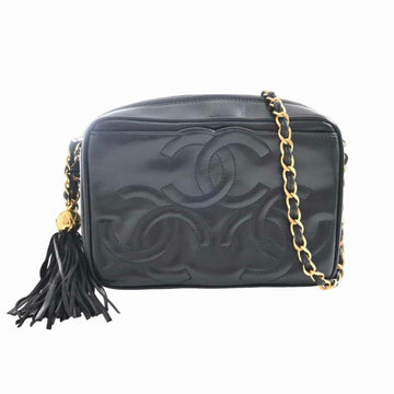 Chanel lambskin triple coco mark chain shoulder bag black