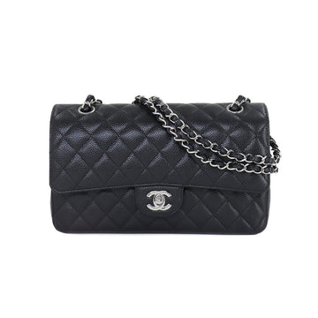 CHANEL Matelasse 25 Chain Shoulder Bag Caviar Skin Leather Black A01112 Silver Hardware