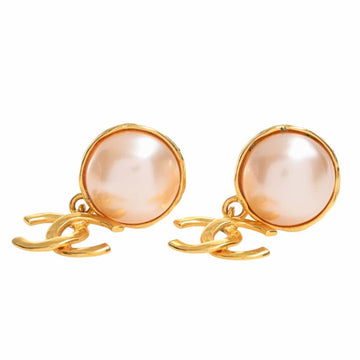 CHANEL Pearl Coco Mark Earrings Gold Ladies