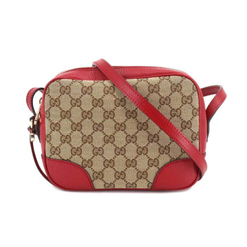 GUCCI GG Canvas Shoulder Bag Leather Beige Brown Red 449413