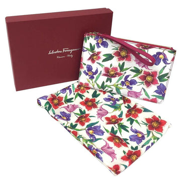 SALVATORE FERRAGAMO Ferragamo Salvatore Flower Pattern Wristlet Pouch Leather White Multicolor Bag Ladies