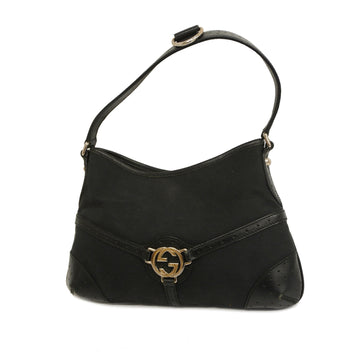 GUCCIAuth  Interlocking G 510302 Women's Leather,Canvas Shoulder Bag Black