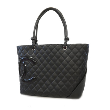 Chanel tote bag cambon line leather black silver Metal