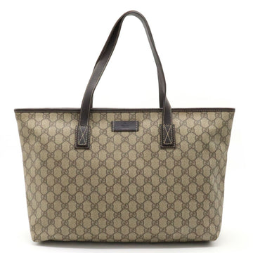 GUCCI GG Supreme Plus Tote Bag Shoulder PVC Leather Beige Dark Brown 211137