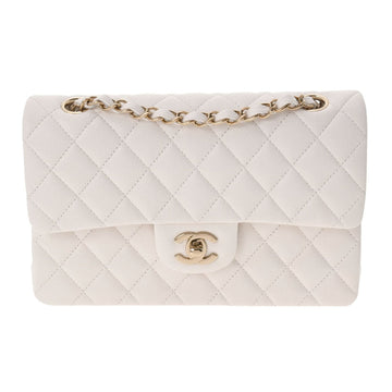 CHANEL Matelasse Chain Shoulder 23cm W Flap White A01113 Women's Caviar Skin Bag