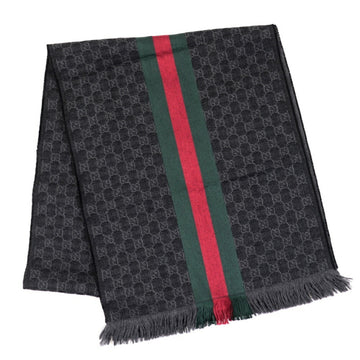 GUCCI Sherry Line GG Pattern Fringe Muffler Unisex Dark Gray Scarf Men's Women's