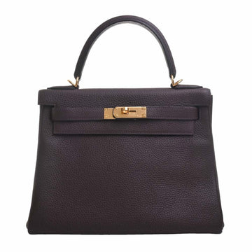 HERMES Togo Kelly 28 2WAY Handbag Brown Ladies