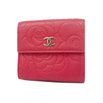 CHANEL Wallet Camellia Lambskin Pink Silver Hardware Women's