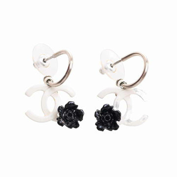 CHANEL Camellia Coco Mark Earrings White Black Ladies