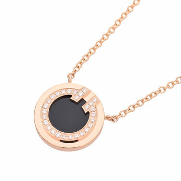 TIFFANY K18PG Diamond Onyx T Two Circle Necklace Diamond: No Stone Grain/Onyx: Grain Women's