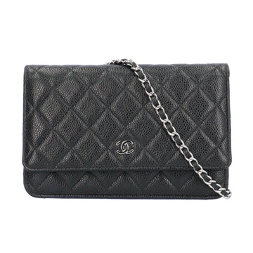 CHANEL Matelasse Shoulder Bag Caviar Skin A33814 Black Women's