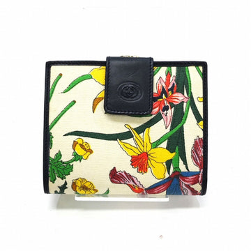 GUCCI Flora Fold Wallet Beige Black 035 416 0764 Bifold Flower Ladies